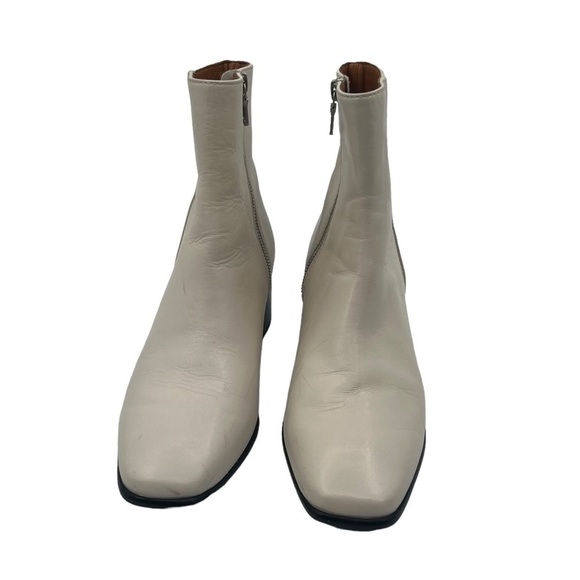 rag & bone Cream Zip Up Square Toe Ankle Block Heel Boots Size 37 Women's - Picture 3 of 9